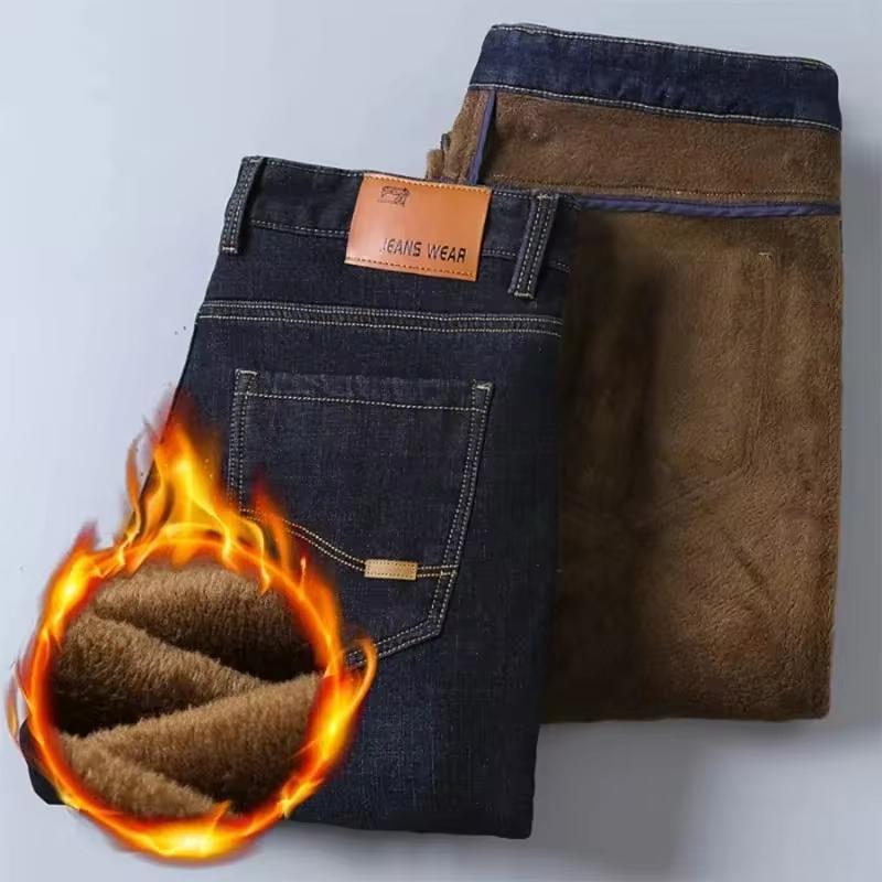Herren Jeans mit reflektierendem Fleece-Futter - Dickes warmes Futter, Strapazierfähiger Denim & Reflektierende Besätze, Sicher für den Winter-Nacht-Arbeitsweg & Freizeit