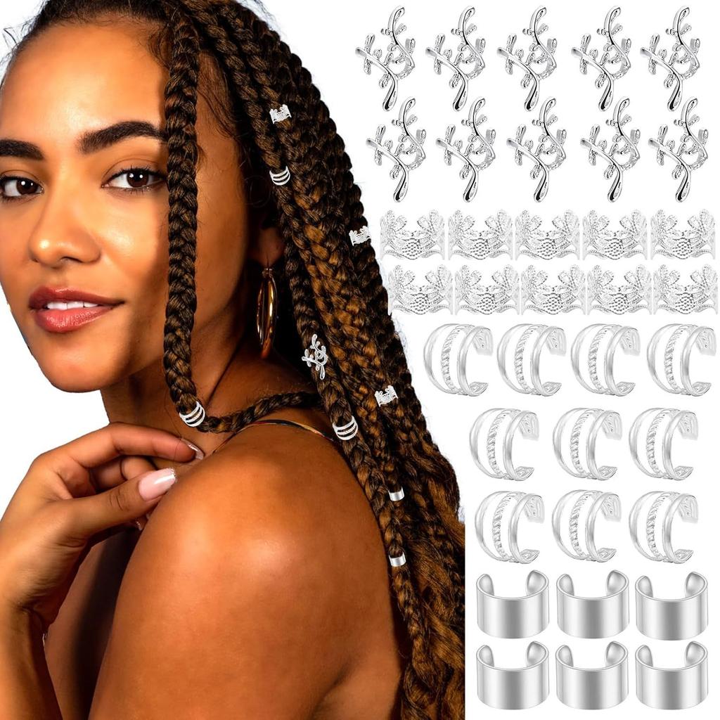 40PCS Hair Cuffs for Braids Gold Loc Jewelry Metal Braid Jewelry Non-Piercing Dreadlock Accessories for Women and Girls