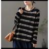 Autumn Winter Sweater Long Sleeved Casual Round Neck Pullover Knitted Sweater Loose Slimming Striped Minimalist Pullovers & Long Sleeves (women’s)