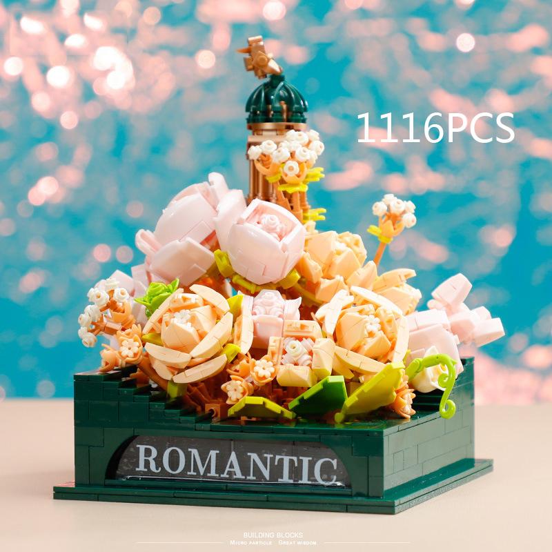 

Street View Flower World Construction Brick Romantic Lighthouse Small Block Educational Plaything Collection With Light For Girl Present