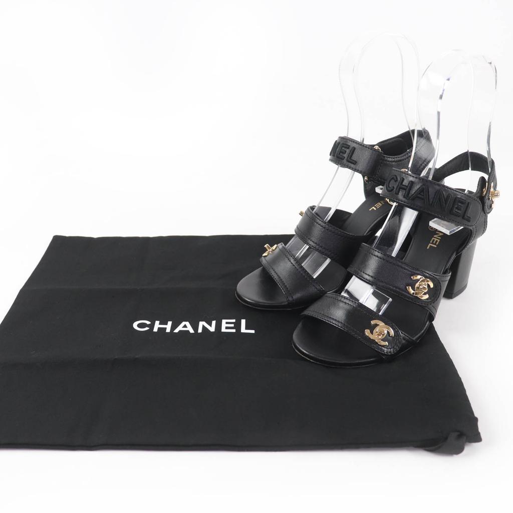 Great CHANEL Sandals COCO Mark Turnlock Sandals In Leather Black 35.5 G37387 Used