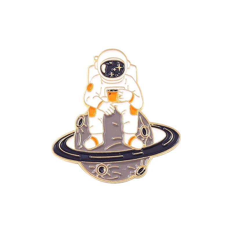 Astronaut Enamel Pins Planet Rocket Whale Star Moon Galaxy Coffee Metal Brooches Badges Pins Up Gift for Space Lover