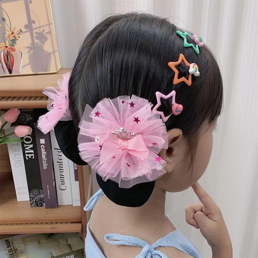 2PCS Spring Clip Ballet Hair Net Fashion Headdress Korean Bun Snood Girls Elastic Hair Net  Kids