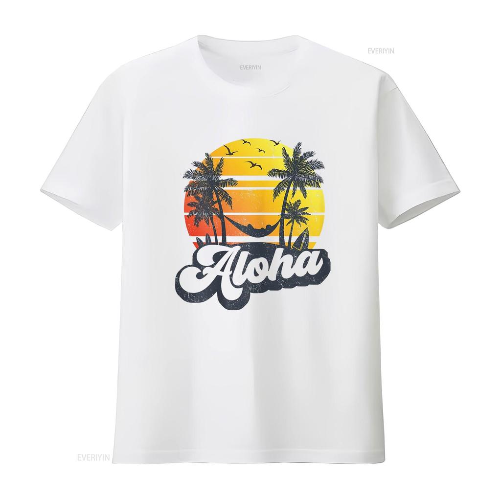 Womens Aloha Hawaiian Island T Shirt Palm Beach Vacation Casual Tops White Large vintage Washed Stylish Unisex