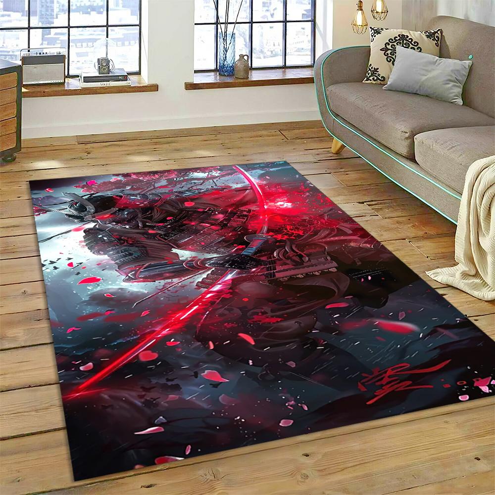 2025 New 3D Japanese Samurai Bushido Katana Cartoon Carpet Rug for Living Room Bedroom Home Sofa Decoration,Non-slip Floor Mat