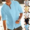 T-shirt da uomo larghe in misto cotone tinta unita con scollo a V a tre quarti e camicette