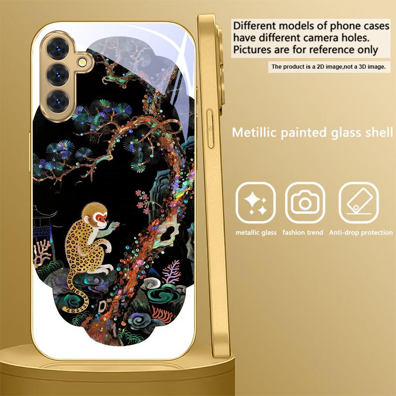 Fantasy Rainbow Pine For Samsung A 01 52S A04 A05S A10 A12 A13 22 23 24 36 42 M02 Note 10 20Ultra 8 9 Golden Glass Phone Case