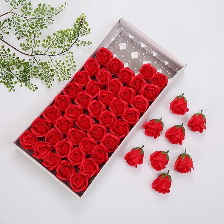 50pcs Three Layer Soap Flower Head Simulation Flower Head DIY with Base Soap Flower Head Gift Box Bouquet Home Decor Gift