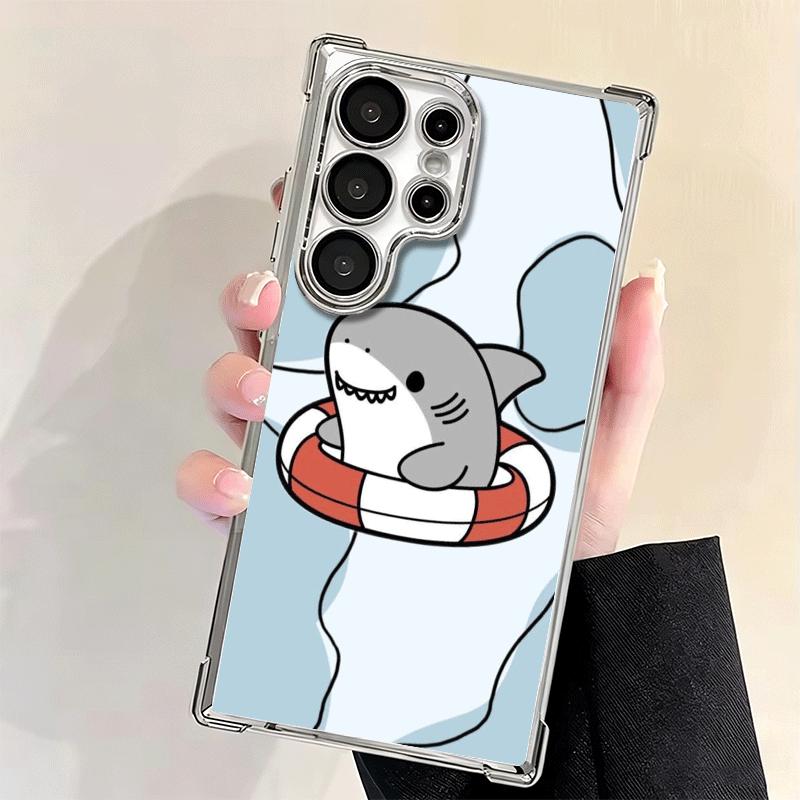 Cartoon Cute Shark Soft Phone Case For Samsung Galaxy S26 Ultra S25 Edge S24 FE S23 Plus S22 S21 + S20 Plating Anti-Fall Fundas