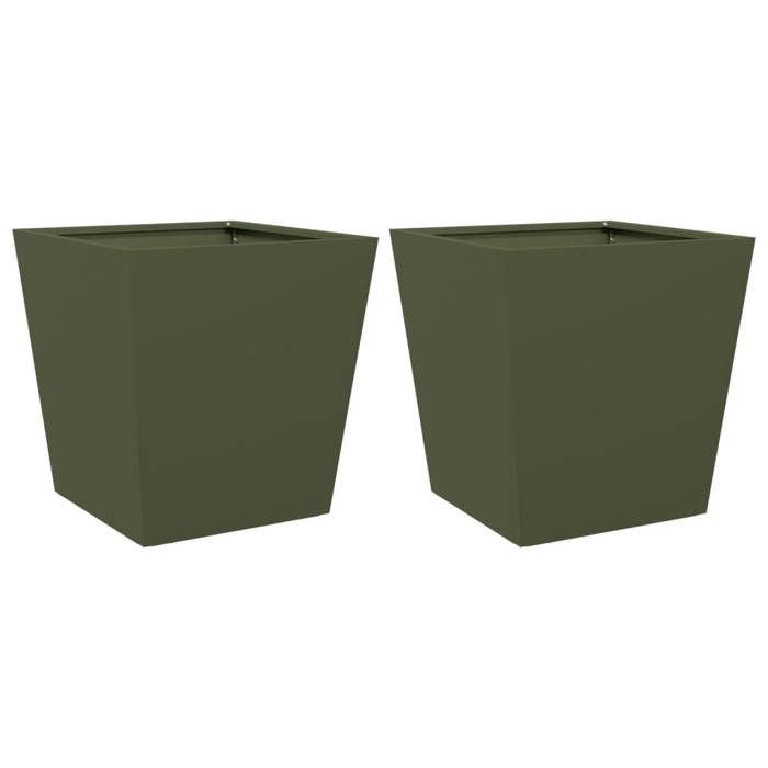VidaXL Jardinières 2 pcs vert olive 40x40x40 cm acier, jardinière d'extérieur, boîte à fleurs, boîte de jardin, jardinière 851059