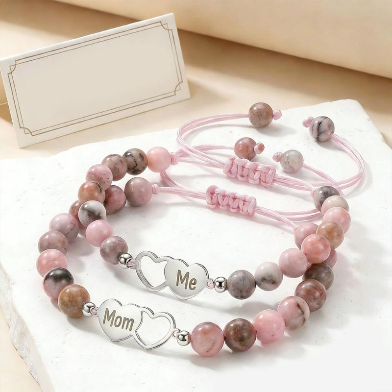 1 Set Elegant Mother And Child Beaded Bracelet Pink And Silver Optional Wristband For Family Bonding