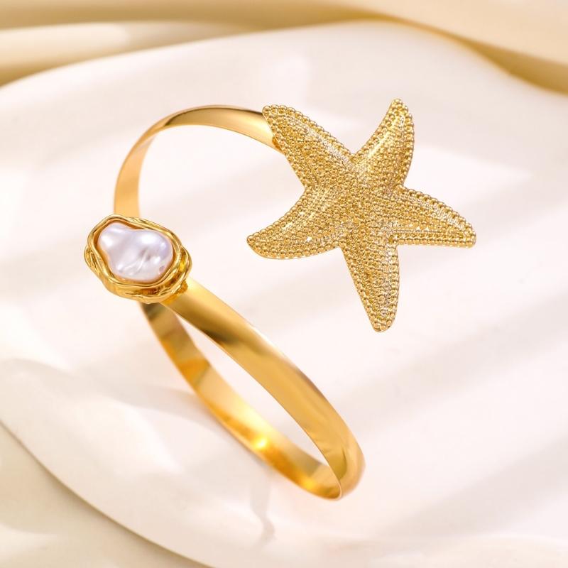 Adjustable Bracelet Starfish Pearls Bangle For Women Elegant Upper Arm Wristband Jewelry Piece Lightweight Alloy Design