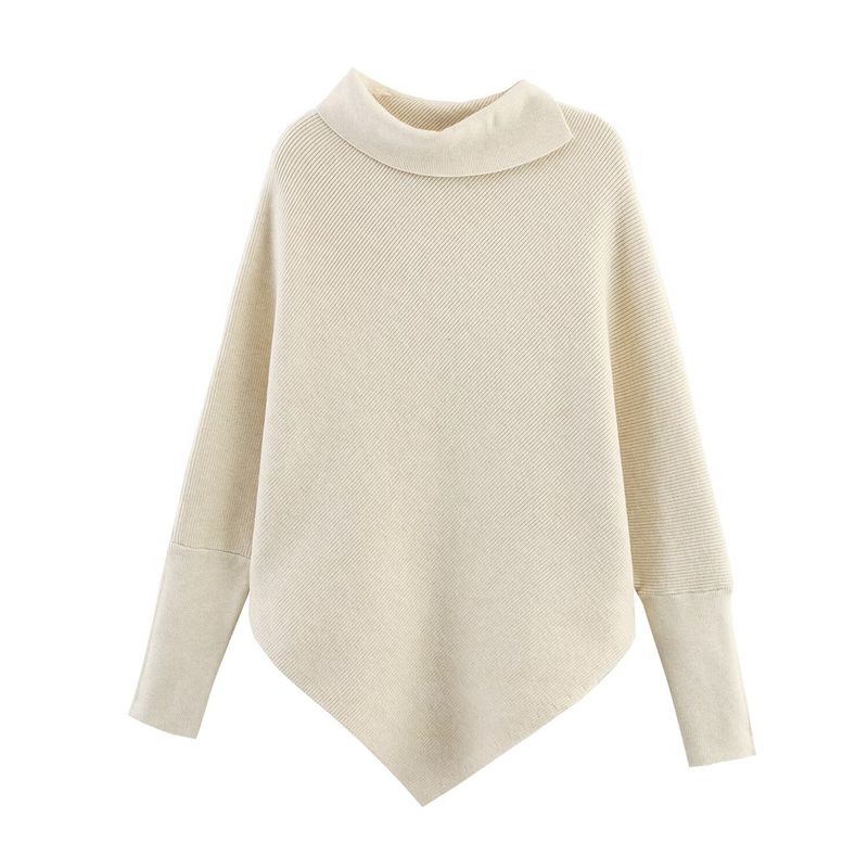 Kaslead New Women clothes Western Style Lapel Irregular Batwing Sleeve Knitted Pullover Cover up Outerwear