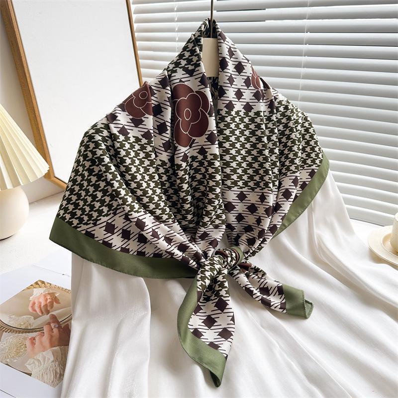 Women's Retro Twill Silk Scarf - 90cm Versatile Shawl for Travel & Sun Protection