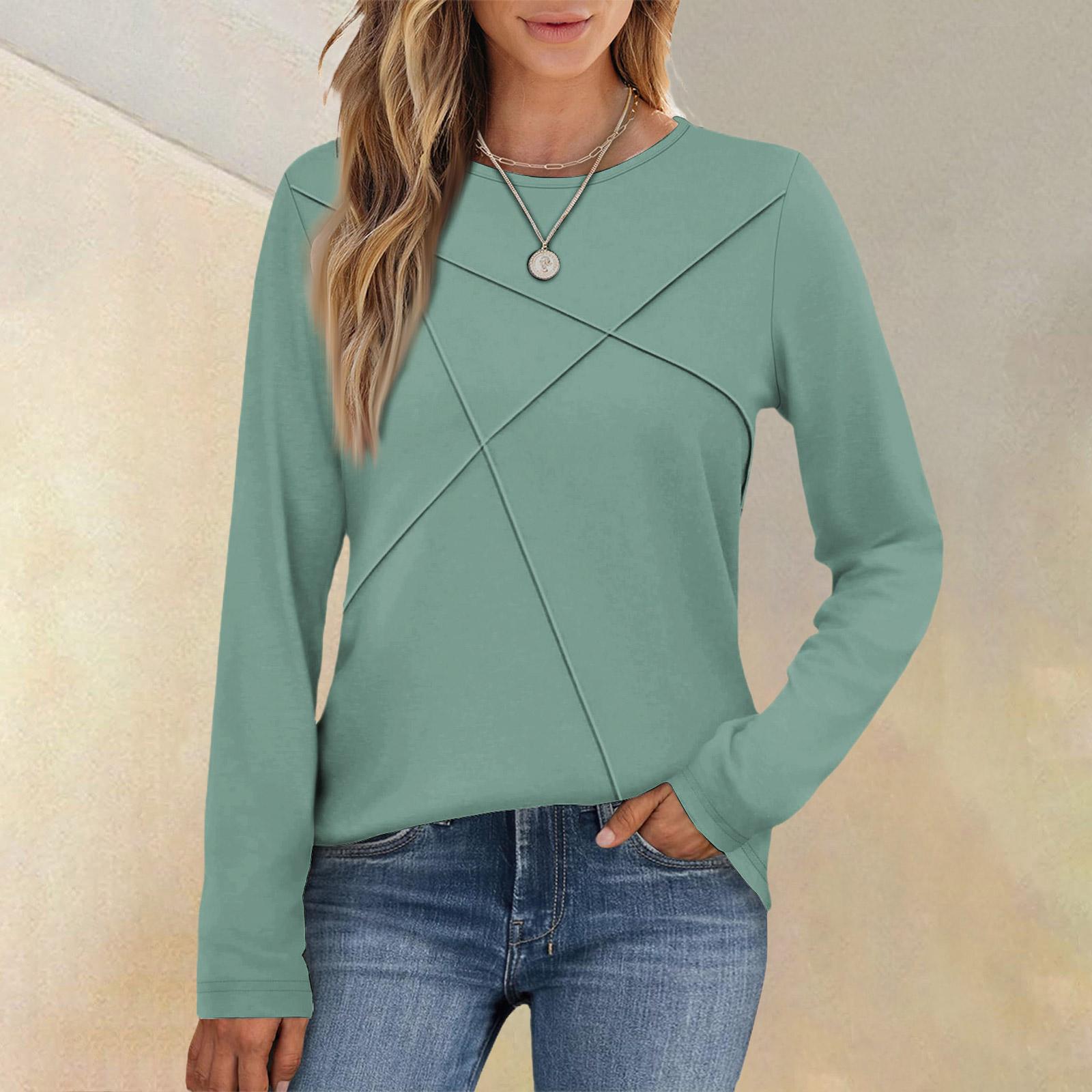 

Модная женская повседневная плиссированная блузка свободного кроя с длинными рукавами и круглым вырезом L циан