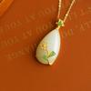 Imitation Hotan Jade Large Water Drop Pendant Collar Necklace with Small Flower Pattern Design Embellishment Jasper Gift