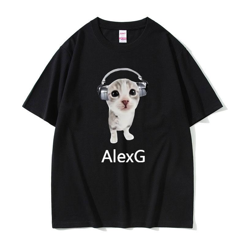 2025 Summer Singer Alex G Tshirt Cute Funny Cat with Headphones Meme Graphic Print Unisex Women 100 Pure Cotton Printed Tshirt S