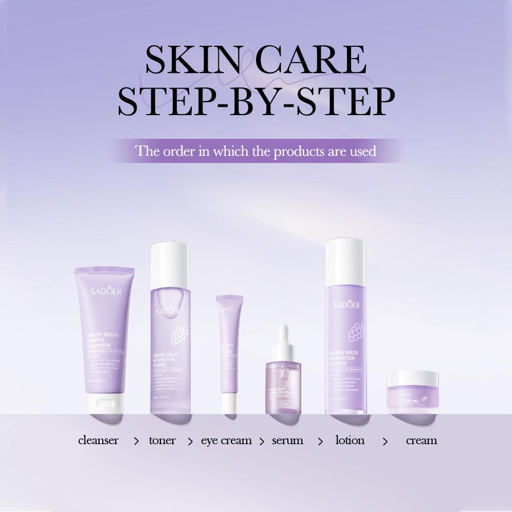 Traubenkern-Antioxidans-Verjüngungsset, 6-teilig, feuchtigkeitsspendend, Anti-Falten, Anti-Aging, luxuriöses Antioxidans-Hautpflegeset, Geschenkbox