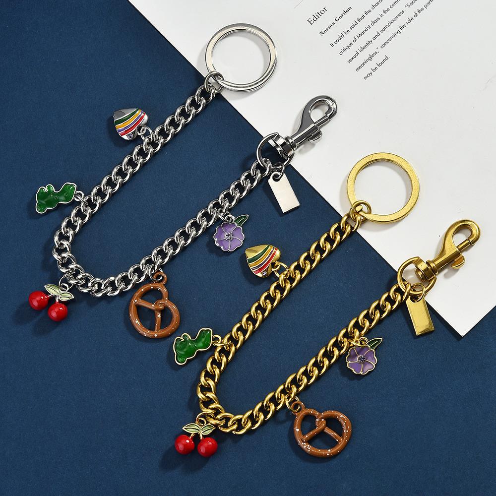 Summer Rainbow Heart Keychain With Dinosaur Pendant For Casual Bag Decor