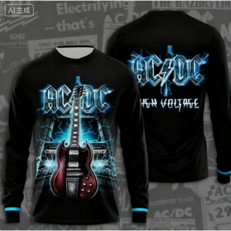 Autumn Men's Rock Band T-shirt AC-DC 3D Printed Men's and Women's Long Sleeved T-shirt Hip-hop Fashion Round Neck Casual Top
