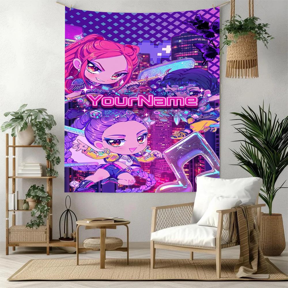 Demon Hunter Girls Custom Your Name Wall Decor Tapestry Art For Pet Memorial Birthdaywedding Party Backdrop Family Gift