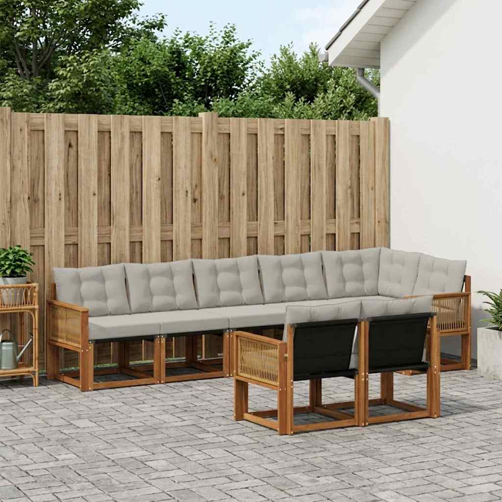 Outdoor Sofa Set with Cushions 8 pcs Natural and Light Grey