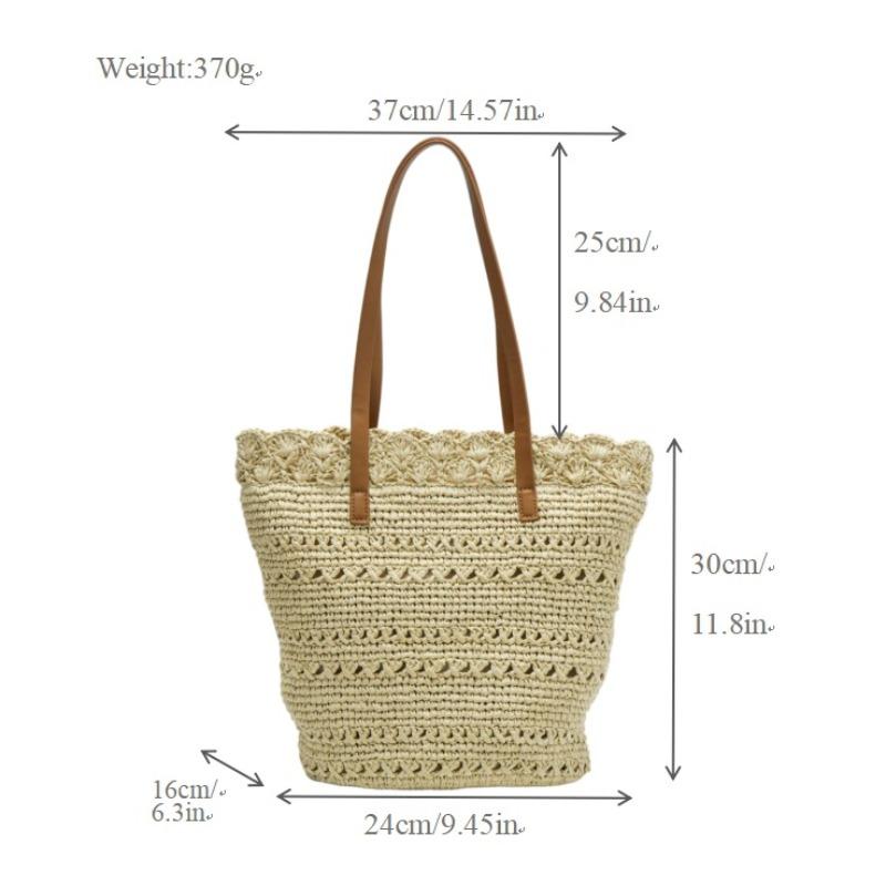 New Shoulder Straw Bag Seaside Vacation Handwoven Bag Large Capacity Tote Beach Bag Vegetable Basket Women's Bag