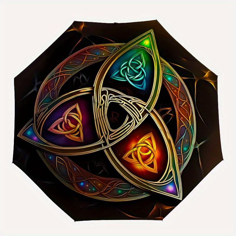 1pc Celtic Knotwork Auto Open/close, All-Season Portable Folding Umbrella for Women & Men, Travel, Everyday, Formal Events -06224
