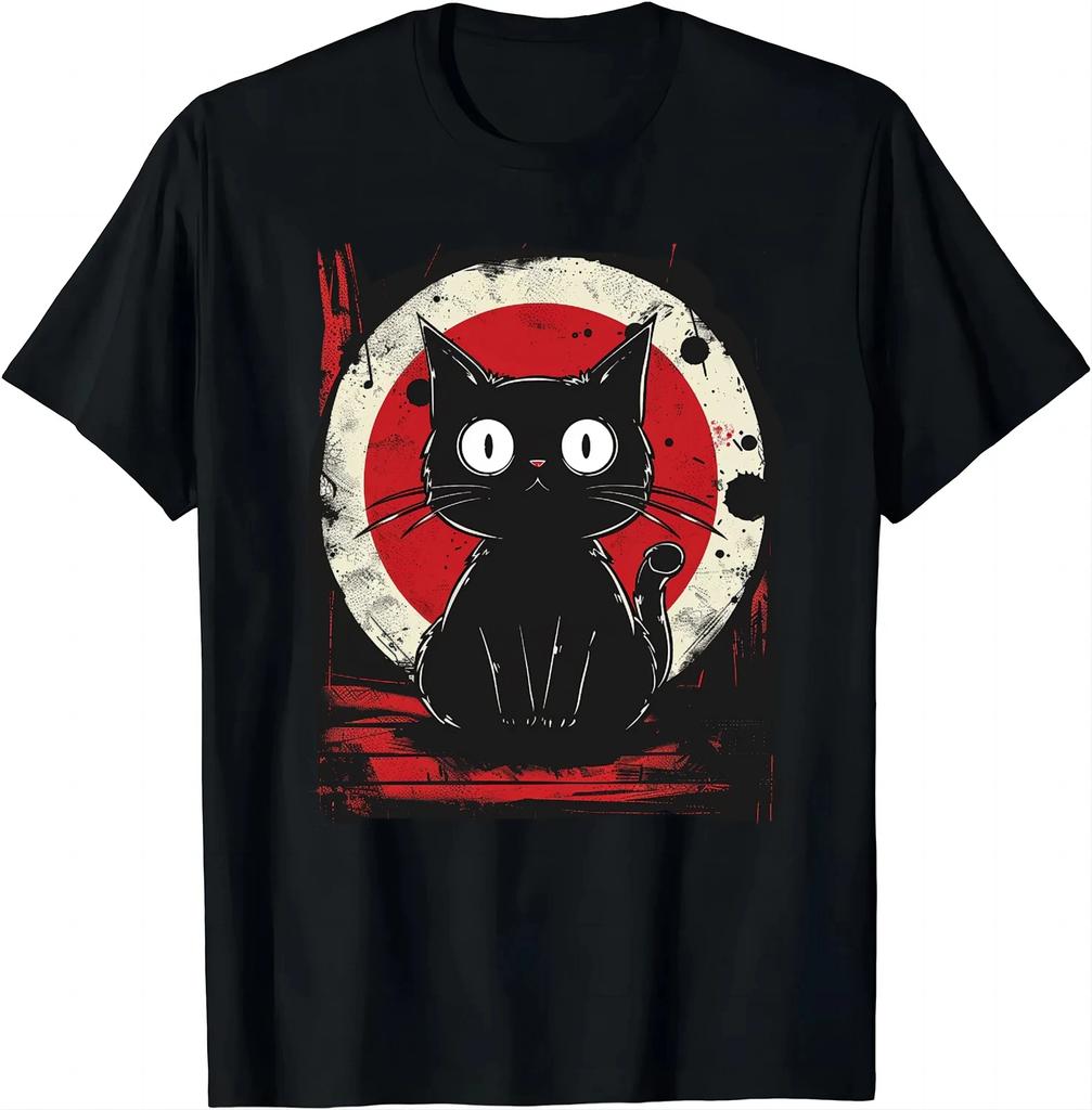 Cute Cat Japanese Black Anime Cat T-shirt Cute Cat Clothing Women's Tops Graphic T-shirt Women Clothing Y2k Top Graphic T Shirts