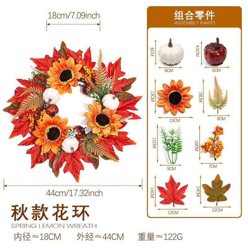 Maple Leaf Wreath Door Decor Fall Harvest Festival Thanksgiving Home Decoration Artificial Floral Garland