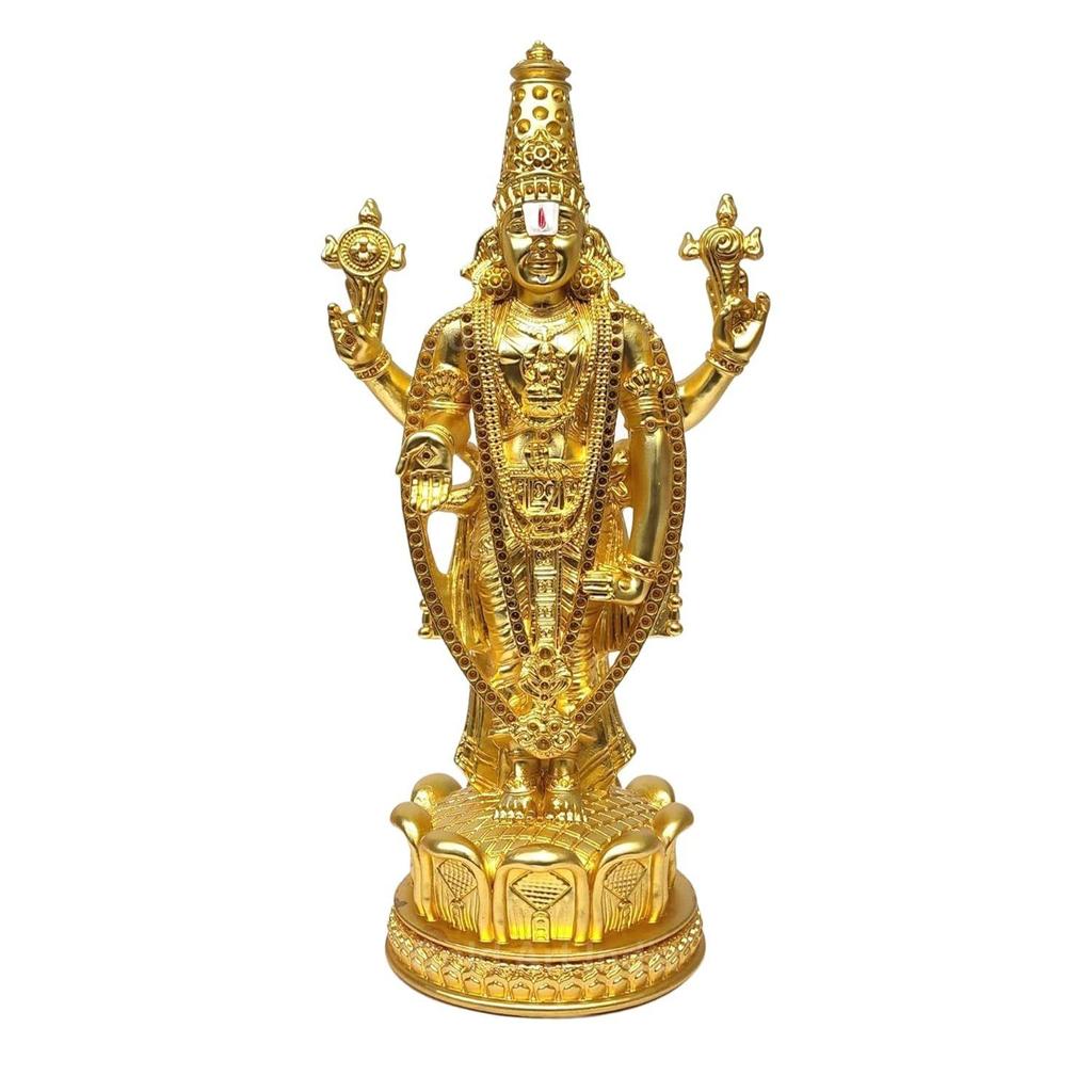 Lord Tirupati Balaji Gold Plated Matte Idol for Car Dashboard | Vishnu Ji Idol for Office Desk | Venkateswara Swamy Murti for Home Decor
