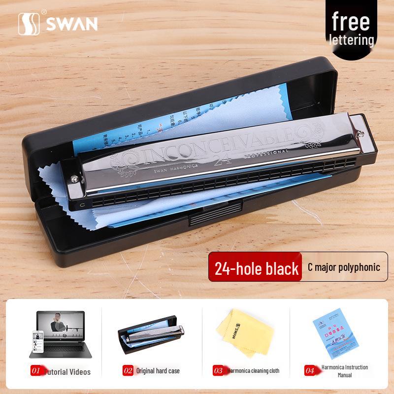 Swan Double-reed 24/28-Hole C Key Harmonica for Beginners & Professionals No specification