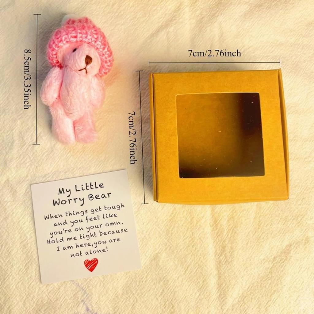 Handmade Mini Plush Teddy Bear in Box, Little Bear in A Box, My Little Worry Bears, Mini Pocket Bears Hug Plush with Emotional Uplifting Support