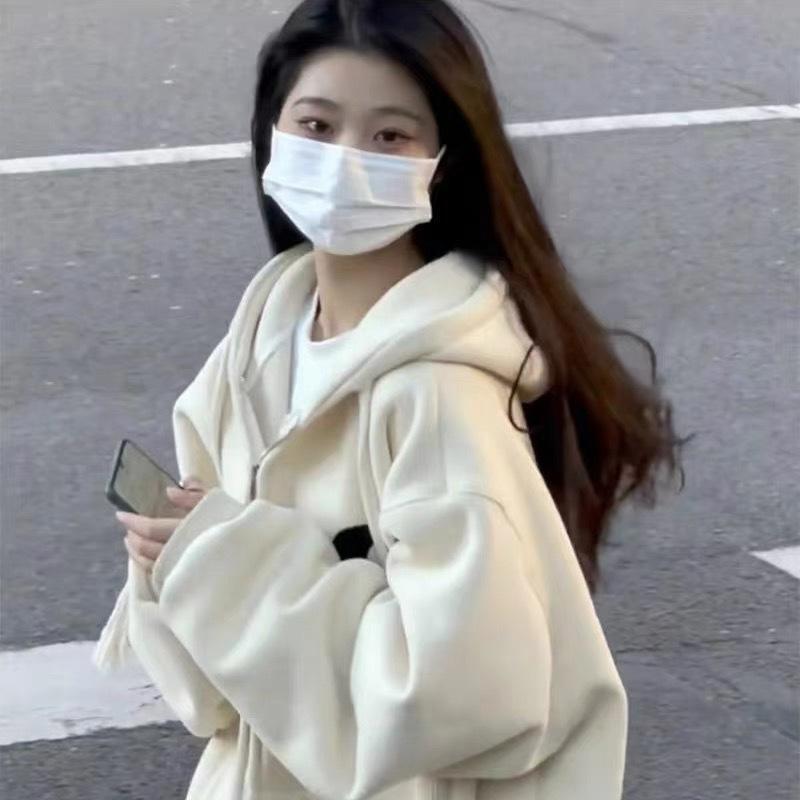 Pár Super Horká Meruňková Mikina Dámská Podzimní Novinka Zimní Volný Všestranný Top Ins Trendy Bunda s Kapucí