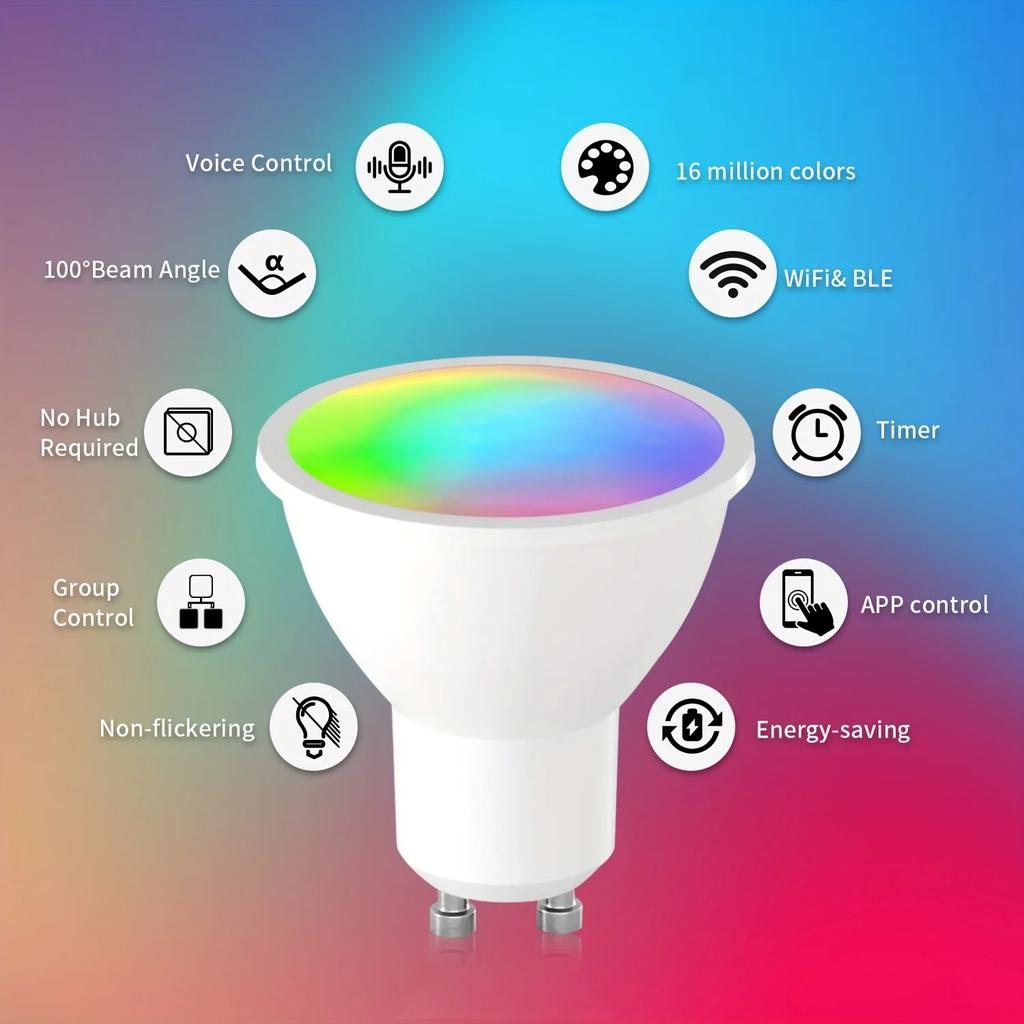 Tuya Smart WiFi Bluetooth LED Bulb GU10 RGB 220V 5W LED Light Remote APP Control Dimmable Lamp Alexa Google Home Assistant