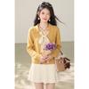 Yellow Women's Loose Knit Cardigan with Bow - Autumn Winter Sweater 2026