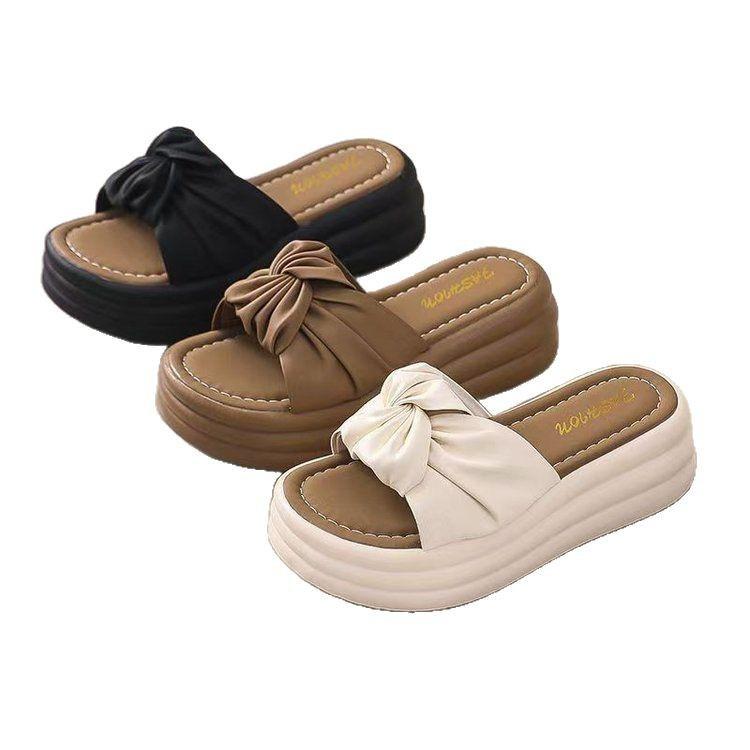 Premium thick-soled slippers women's summer 2025 new outer wear muffin fashion folds with skirts summer cool slippers