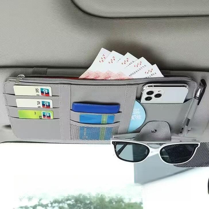 Car Organizer Light Barrier Car Sun Visor Organizer Clip Sunshade Storage Bag Zipper Sunglasses Pen Card Small Files Bracket