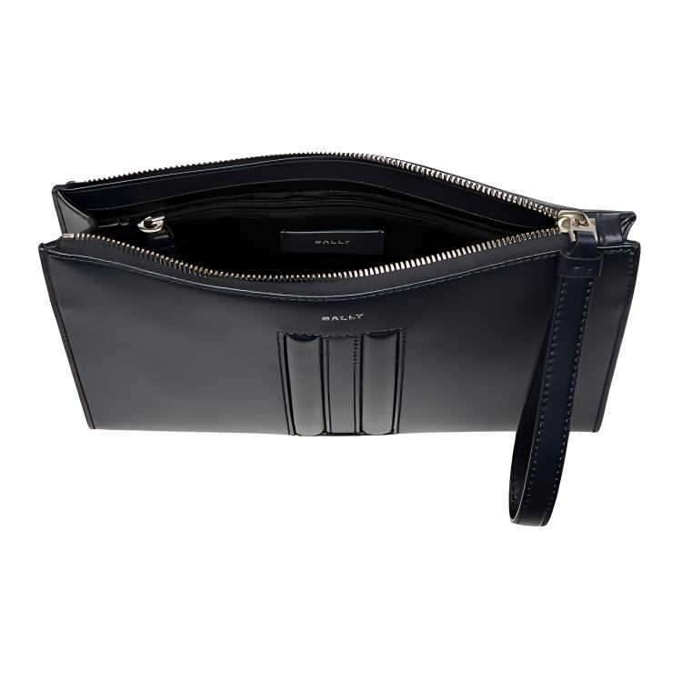 Bally Logo Zip Closure Leather Clutch Men Clutch Dark-Blue 6310280