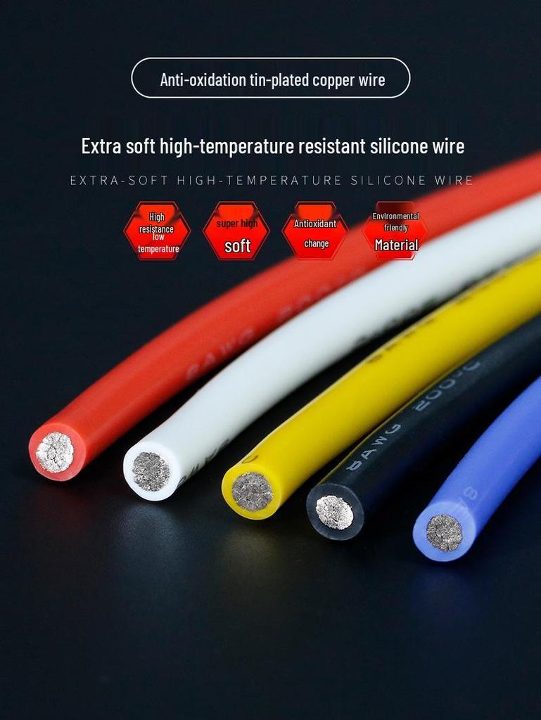 High-Temp Resistant Silicone Wire for Lithium Battery, Tinned Copper, Various AWG Sizes
