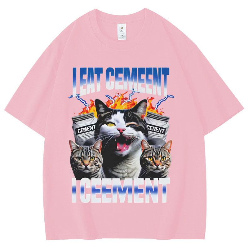 I Eat Cement Cursed Cat Funny Vintage Meme T Shirt Fashion Short Sleeve T-shirts Men Women Clothing High Quality Cotton T-shirt