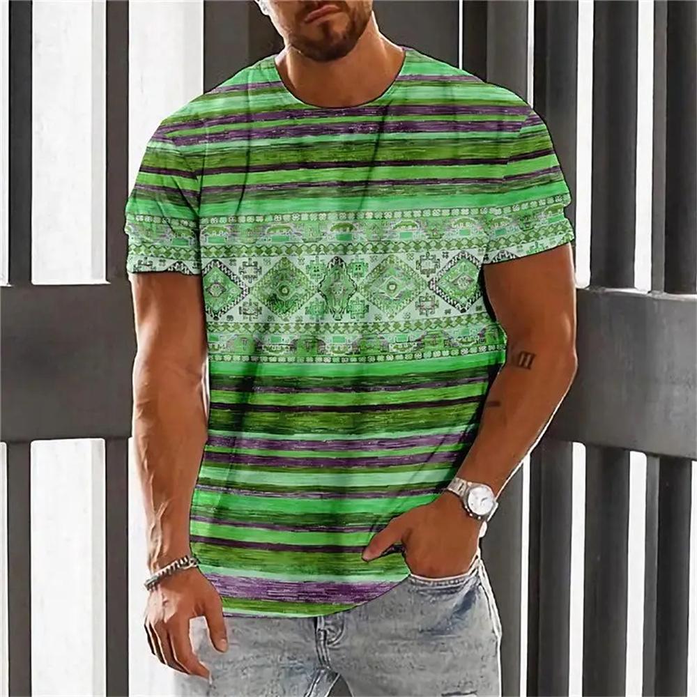Bohemian 3D Print T Shirt for Men Ethnic O-Neck Short Sleeve Tops Geometric Harajuku Men's T-Shirt Loose Tees Shirt Man Clothing