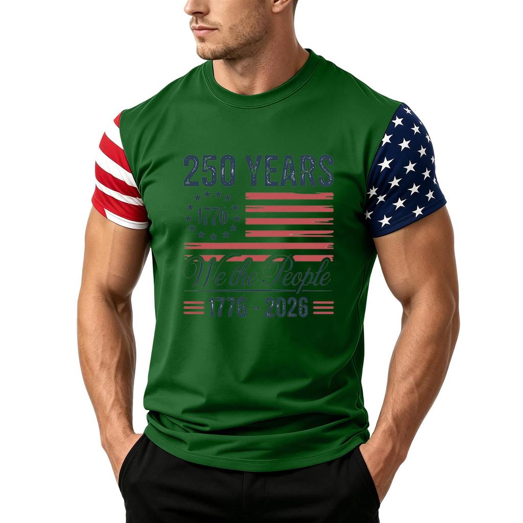 Men's Independence Day Flag Print Short Sleeve T-Shirt, Loose Casual Daily Summer Tops