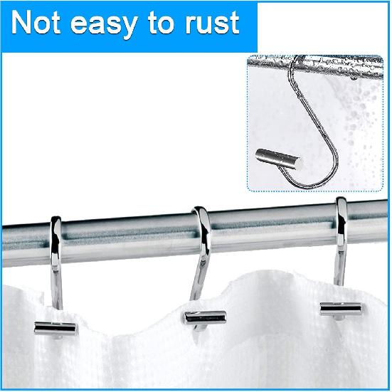 Decorative Shower Curtain Hooks Rust Proof for Bathroom, 12pcs Premium Rust Resistant Hooks Glide Shower Ring Hang Holder T Shape Hooks for Living