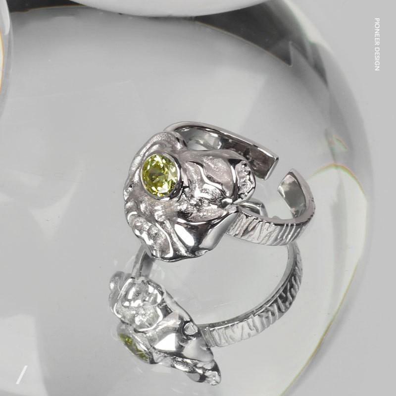 Unisex Fashion Forward Adjustable Ring With Irregular Shape In Bright Yellow Tone Green