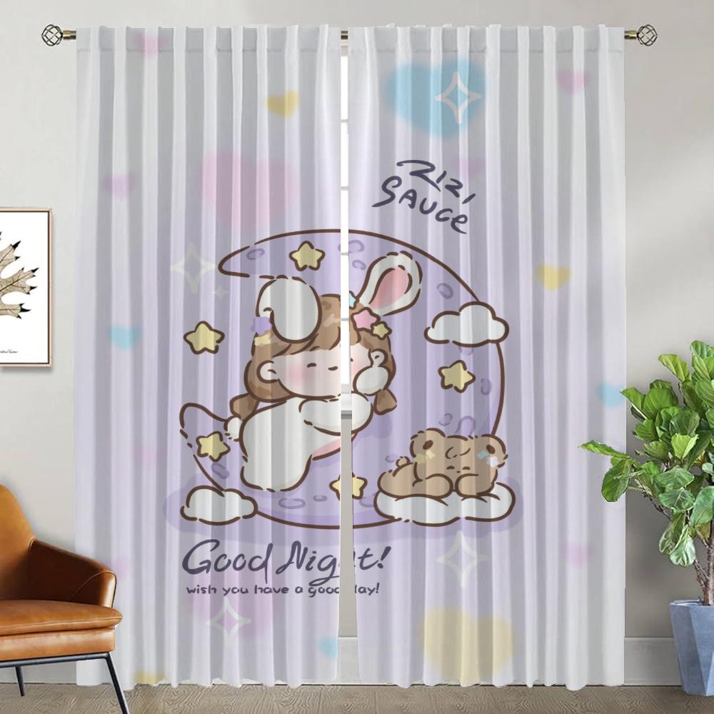 Cute Girl Home Interior Curtains 2 Pieces Curtains for Bedroom Blackout Curtain Living Room Curtain Halloween Decoration Shades