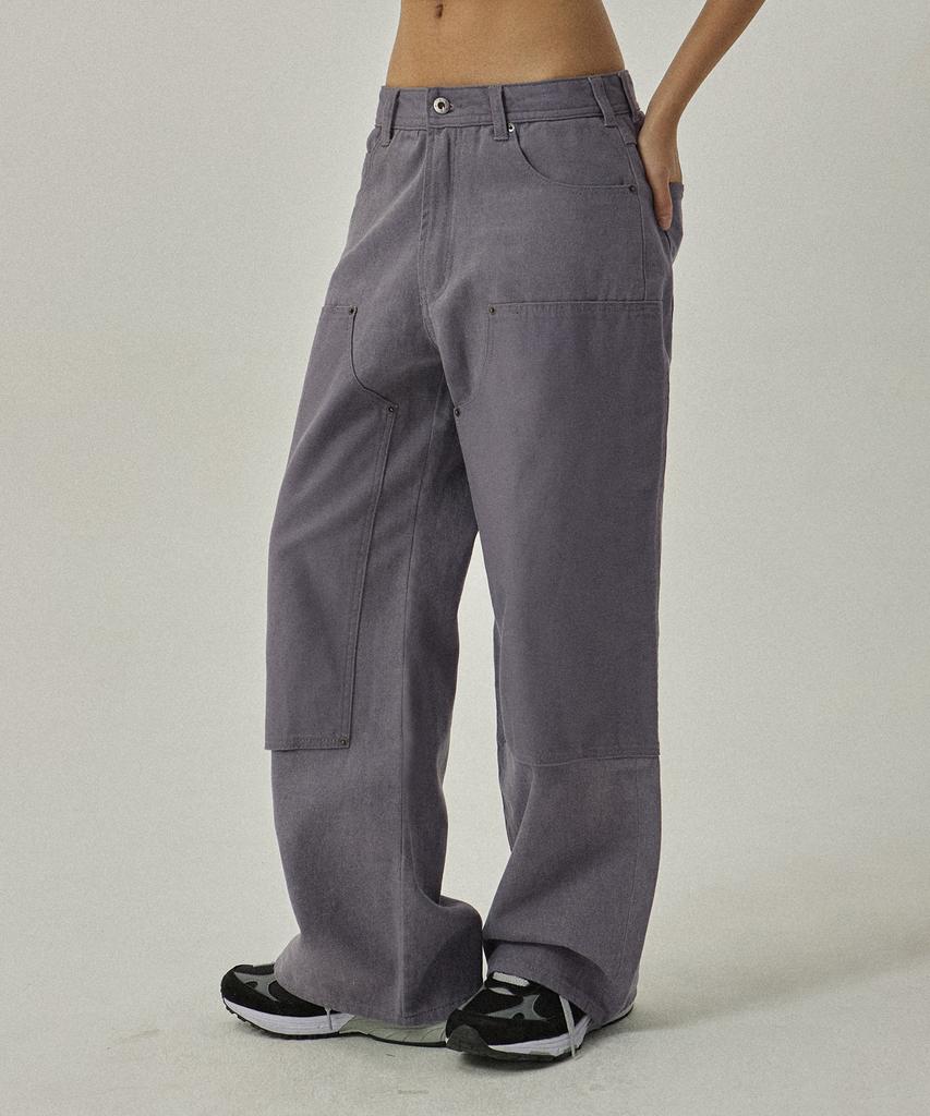 MAGOODGAN Farburn 4406 Contrast Double Knee Carpenter Wide Fit Grayish Purple Cotton Pants