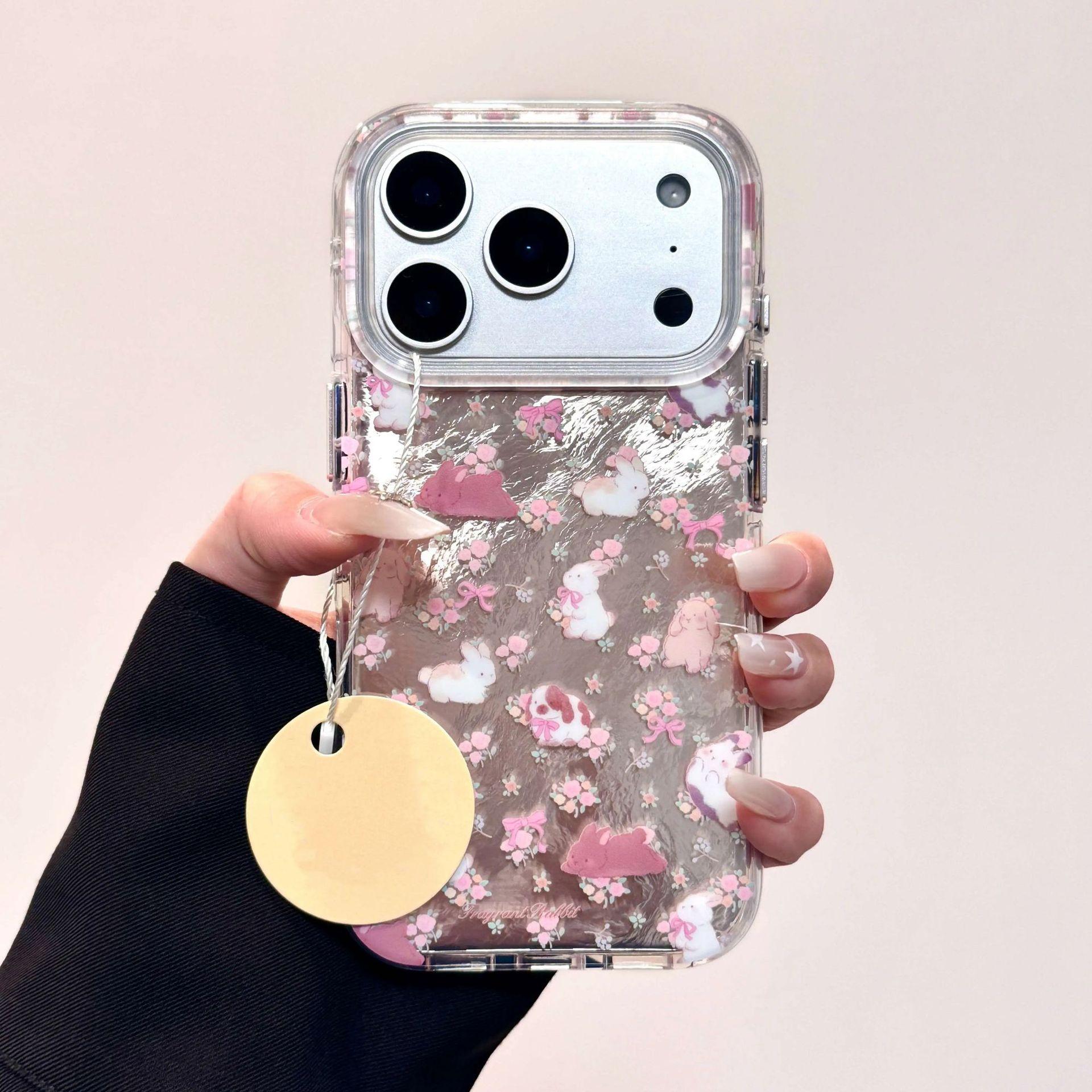 ins Korean floral rabbit is suitable for Apple 17Promax mobile phone case IP16/15 glacier pattern 14 cute 13 women IPhone17ProMax