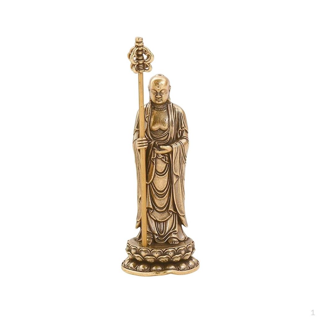 Dizang Bodhisattva Statue Brass Buddhist Miniature Figurine for Buddhists,