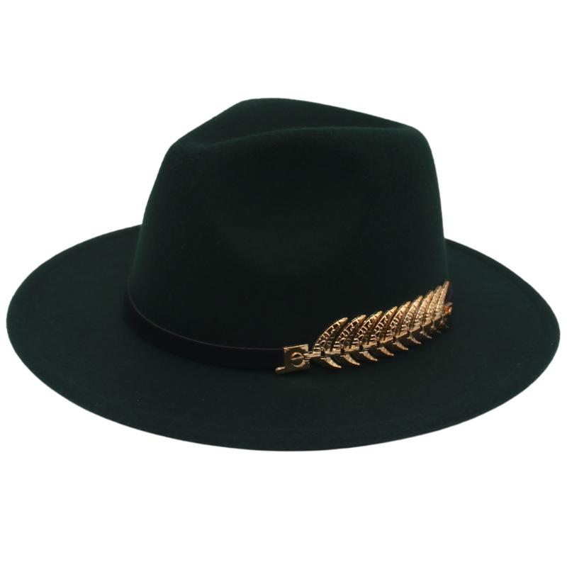 Top Hat Men'S Golden Fishbone Women'S Woolen Jazz Hat Big Brim Felt Hat Retro Hat
